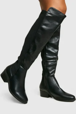 Over The Knee Boots|All Boots*boohoo Wide Fit Elastic Panel Detail Knee High Boots black
