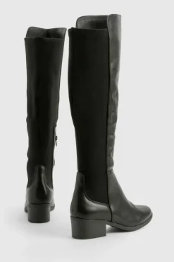 Over The Knee Boots|All Boots*boohoo Wide Fit Elastic Panel Detail Knee High Boots black
