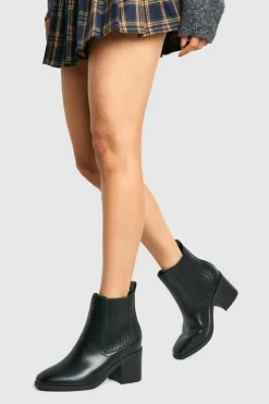 Heels|Heeled Boots*boohoo Wide Fit Elastic Panel Low Block Heeled Ankle Boots black