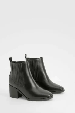 Heels|Heeled Boots*boohoo Wide Fit Elastic Panel Low Block Heeled Ankle Boots black