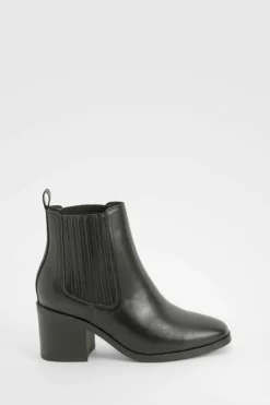 Heels|Heeled Boots*boohoo Wide Fit Elastic Panel Low Block Heeled Ankle Boots black
