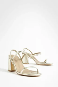 Heels*boohoo Wide Fit Elasticated 2 Part Block Heels gold