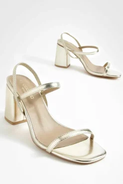 Heels*boohoo Wide Fit Elasticated 2 Part Block Heels gold