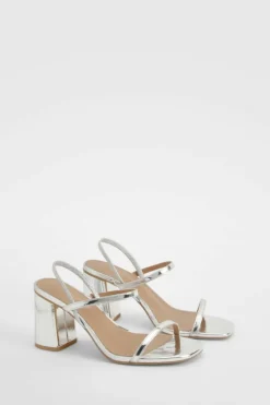 Heels*boohoo Wide Fit Elasticated 2 Part Block Heels silver