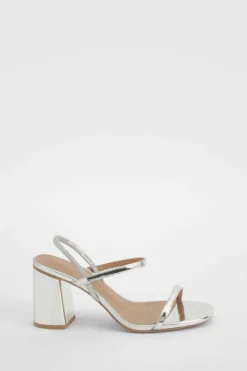 Heels*boohoo Wide Fit Elasticated 2 Part Block Heels silver