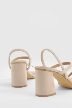 Heels*boohoo Wide Fit Elasticated 2 Part Block Heels nude