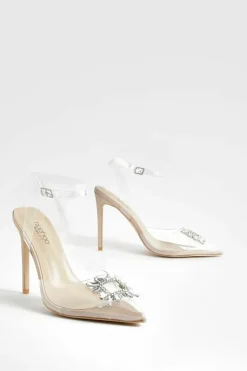 Heels*boohoo Wide Fit Embellished 2 Part Court Shoes clear