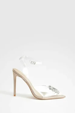 Heels*boohoo Wide Fit Embellished 2 Part Court Shoes clear