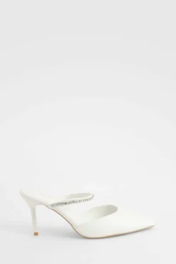 Heels*boohoo Wide Fit Embellished Heeled Mules ecru