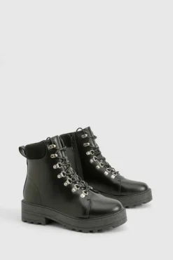 Biker Boots*boohoo Wide Fit Eyelet Detail Hiker Boot black