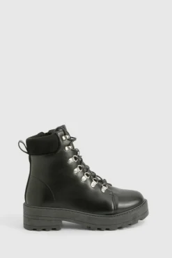 Biker Boots*boohoo Wide Fit Eyelet Detail Hiker Boot black