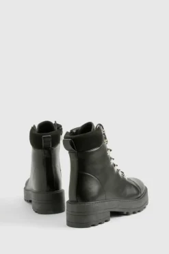 Biker Boots*boohoo Wide Fit Eyelet Detail Hiker Boot black