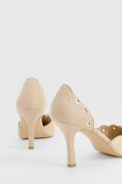 Heels*boohoo Wide Fit Eyelet Two Part Court Shoes nude