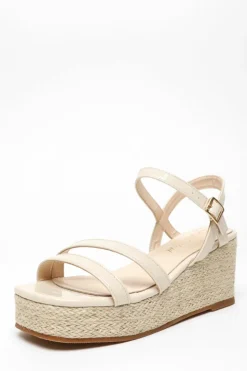 Sandals*Quiz Wide Fit Faux Leather Croc Wedges Nude