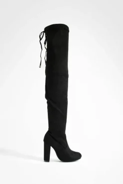 Heels|Over The Knee Boots*boohoo Wide Fit Faux Suede Block Heel Thigh High Boots black