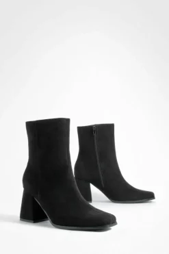 Heels|Heeled Boots*boohoo Wide Fit Faux Suede Block Heel Ankle Boots black