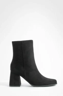 Heels|Heeled Boots*boohoo Wide Fit Faux Suede Block Heel Ankle Boots black
