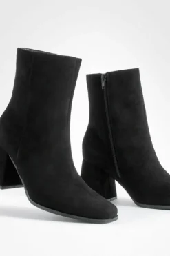 Heels|Heeled Boots*boohoo Wide Fit Faux Suede Block Heel Ankle Boots black