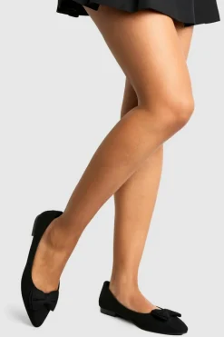 Flats*boohoo Wide Fit Faux Suede Bow Detail Pointed Flats black