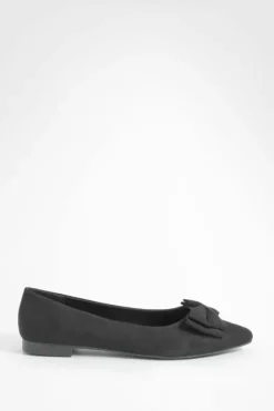 Flats*boohoo Wide Fit Faux Suede Bow Detail Pointed Flats black