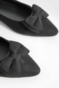 Flats*boohoo Wide Fit Faux Suede Bow Detail Pointed Flats black