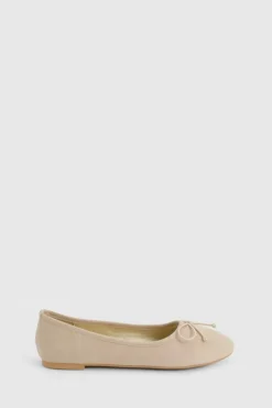 Ballet Flats|Flats*boohoo Wide Fit Faux Suede Bow Detail Ballet nude