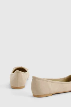 Ballet Flats|Flats*boohoo Wide Fit Faux Suede Bow Detail Ballet nude