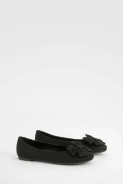Ballet Flats|Flats*boohoo Wide Fit Faux Suede Bow Round Toe Ballerina black