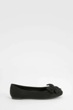 Ballet Flats|Flats*boohoo Wide Fit Faux Suede Bow Round Toe Ballerina black