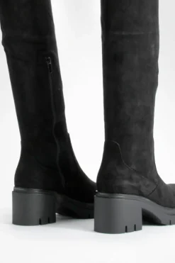 Over The Knee Boots|All Boots*boohoo Wide Fit Faux Suede Cleated Over The Knee Boots black