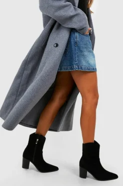 Cowboy Boots*boohoo Wide Fit Faux Suede Curved Top Cowboy Boots black