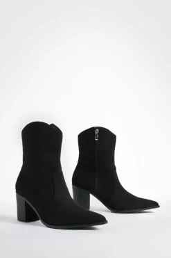 Cowboy Boots*boohoo Wide Fit Faux Suede Curved Top Cowboy Boots black