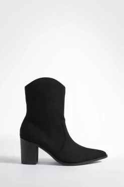 Cowboy Boots*boohoo Wide Fit Faux Suede Curved Top Cowboy Boots black