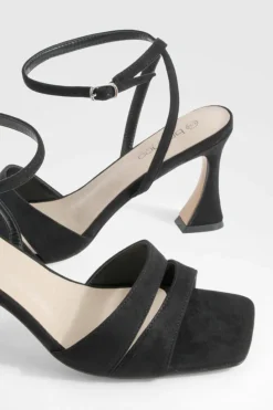 Heels*boohoo Wide Fit Faux Suede Double Strap Flare Heel 2 Part black