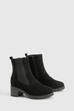 All Boots|Boots*boohoo Wide Fit Faux Suede Elastic Panel Tab Detail Chelsea Boots black