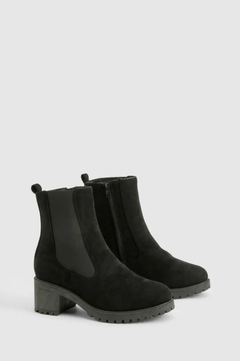 All Boots|Boots*boohoo Wide Fit Faux Suede Elastic Panel Tab Detail Chelsea Boots black
