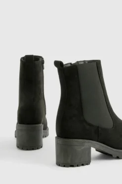 All Boots|Boots*boohoo Wide Fit Faux Suede Elastic Panel Tab Detail Chelsea Boots black