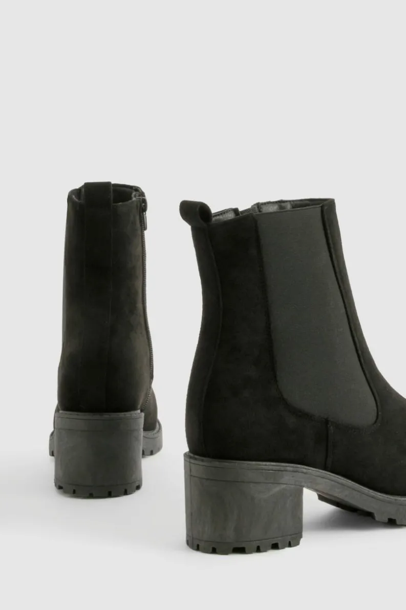 All Boots|Boots*boohoo Wide Fit Faux Suede Elastic Panel Tab Detail Chelsea Boots black