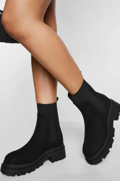 Heeled Boots|All Boots*boohoo Wide Fit Faux Suede Heeled Chelsea Boots black
