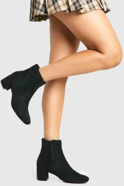 Heels|Heeled Boots*boohoo Wide Fit Faux Suede Low Block Heel Shoe Boots black