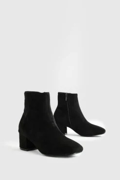 Heels|Heeled Boots*boohoo Wide Fit Faux Suede Low Block Heel Shoe Boots black