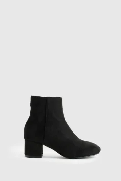 Heels|Heeled Boots*boohoo Wide Fit Faux Suede Low Block Heel Shoe Boots black