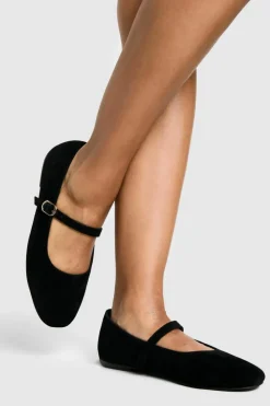 Ballet Flats|Flats*boohoo Wide Fit Faux Suede Mary Jane Ballet Flats black