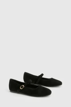 Ballet Flats|Flats*boohoo Wide Fit Faux Suede Mary Jane Ballet Flats black