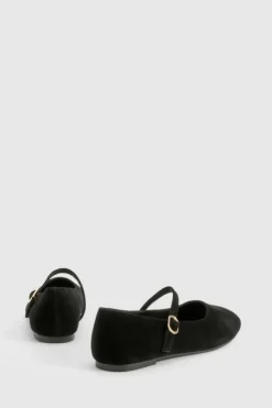 Ballet Flats|Flats*boohoo Wide Fit Faux Suede Mary Jane Ballet Flats black