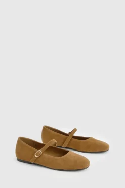 Ballet Flats|Flats*boohoo Wide Fit Faux Suede Mary Jane Ballet Flats tan