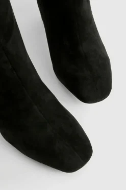 Heels|Over The Knee Boots*boohoo Wide Fit Faux Suede Slouchy Block Heel Boots black