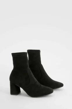 Heels|Heeled Boots*boohoo Wide Fit Faux Suede Square Toe Block Heeled Boots black