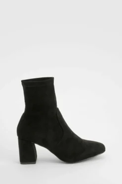 Heels|Heeled Boots*boohoo Wide Fit Faux Suede Square Toe Block Heeled Boots black