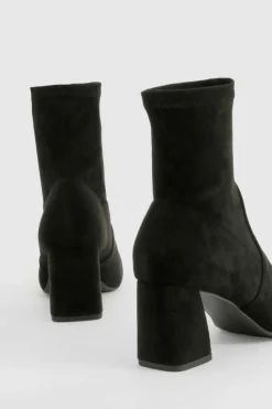 Heels|Heeled Boots*boohoo Wide Fit Faux Suede Square Toe Block Heeled Boots black